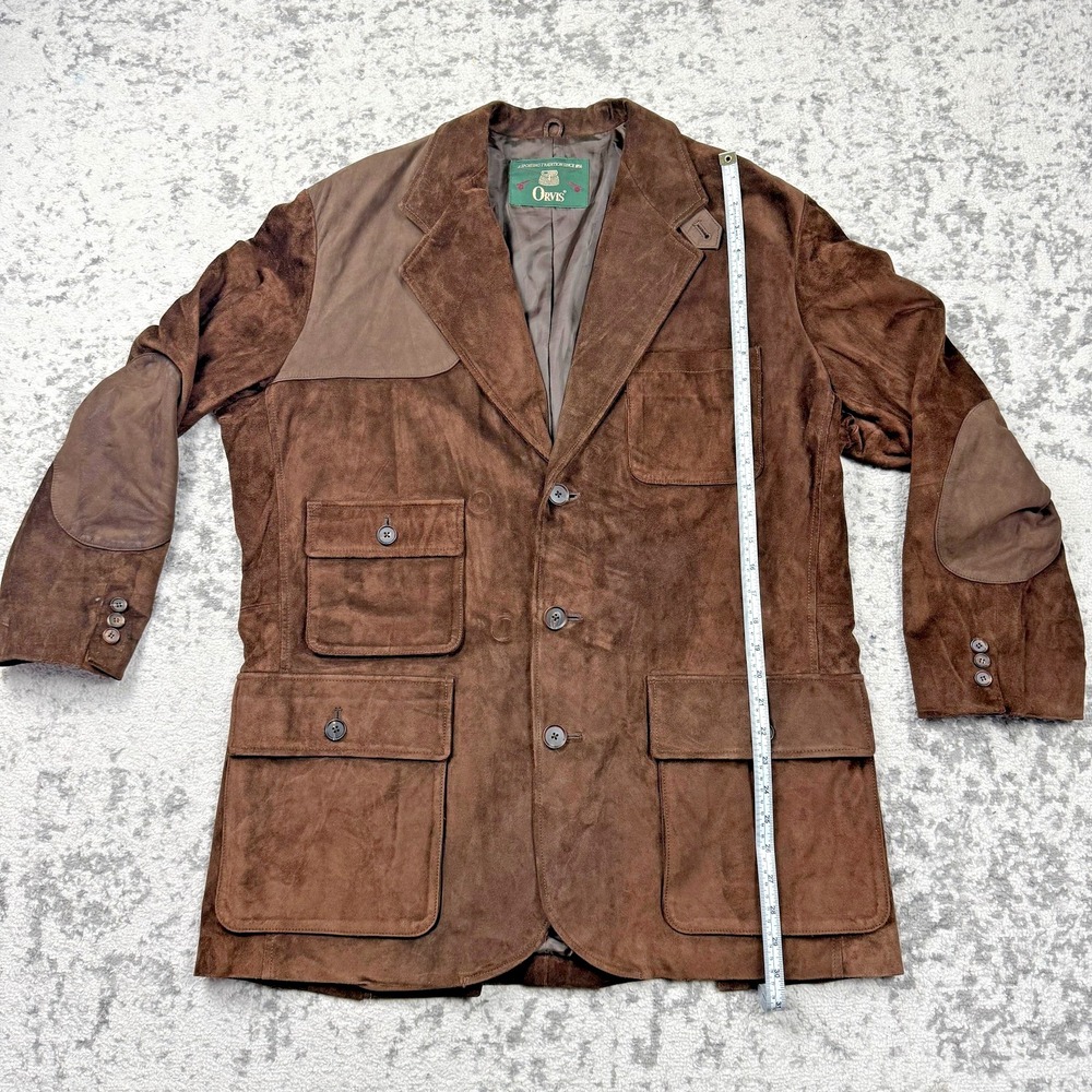 Orvis Sport Coat Mens Large Brown Leather Shooting Hunting Jacket Elbow Patches - Picture 4 of 13